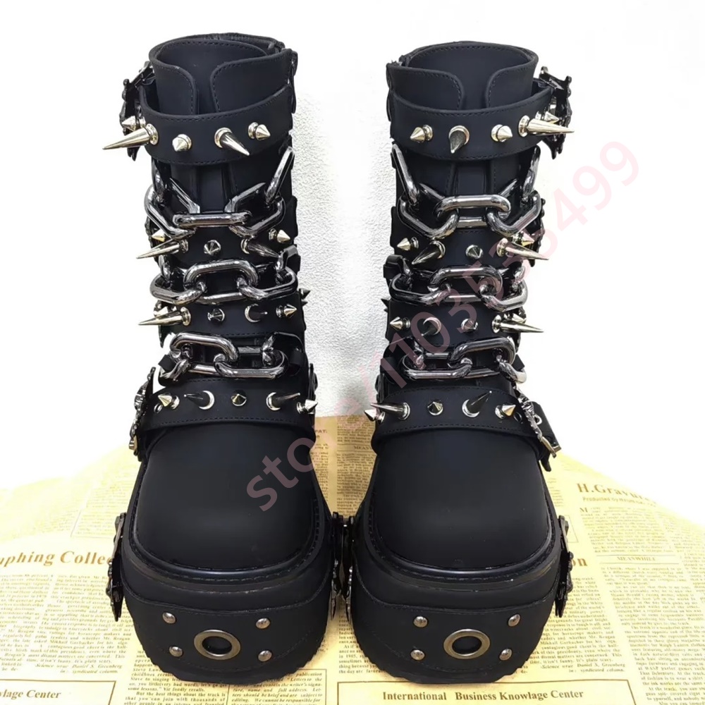 Motorcycle Chain - Stivali alla Caviglia Neri Gotici con
